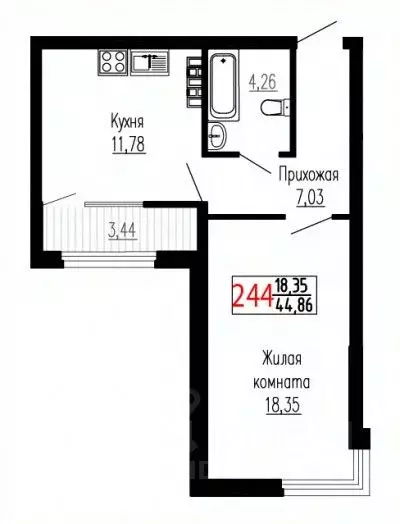 1-к кв. Свердловская область, Екатеринбург ул. Лыжников, 3 (44.8 м) - Фото 1