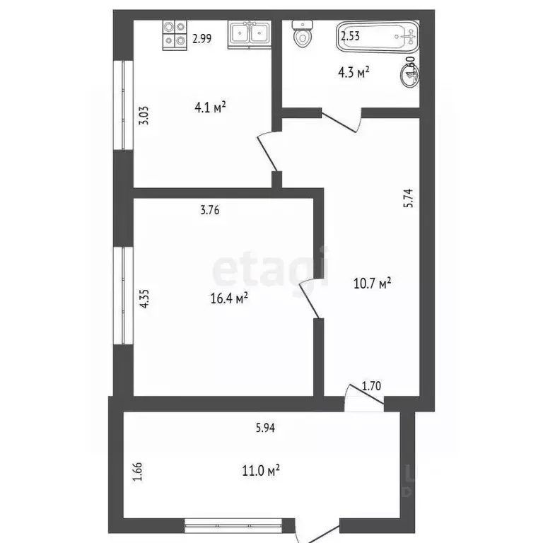 1-к кв. Крым, Симферополь ул. Железнодорожная (51.5 м) - Фото 2