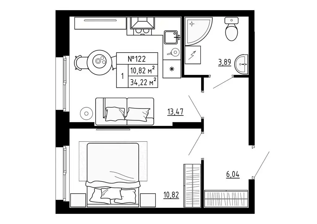 1-комнатная квартира: посёлок Аннино, улица Якова Золина, 19 (34.22 м) - Фото 1