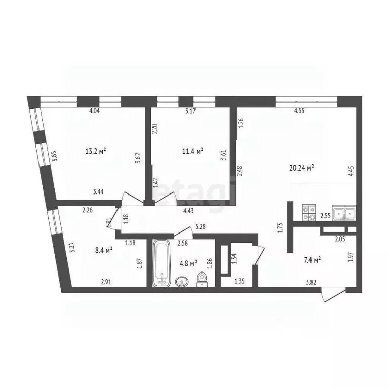 3-к кв. Тюменская область, Тюмень ул. Ю.-Р.Г. Эрвье, 38 (74.38 м) - Фото 0