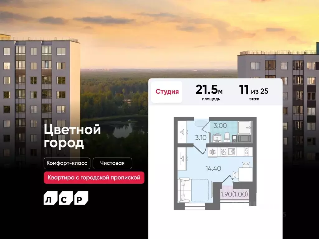 Студия Санкт-Петербург Ручьи тер.,  (21.5 м) - Фото 0