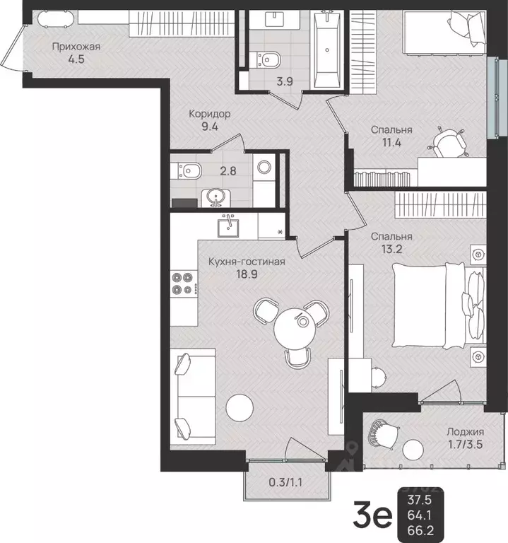 3-к кв. Пермский край, Пермь ул. Космонавта Беляева, 210 (66.2 м) - Фото 1