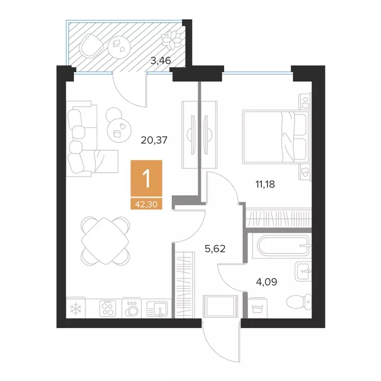 Продаётся 1-к квартира, 42.3 м - Фото 0