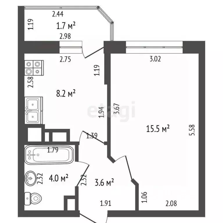 1-к кв. Калининградская область, Калининград Тихорецкий проезд, 5к1 ... - Фото 2