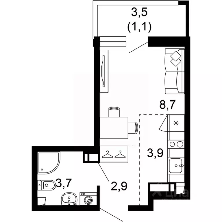 1-к кв. Краснодарский край, Сочи пос. Кудепста,  (20.3 м) - Фото 0