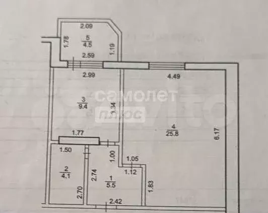 1-к. квартира, 44,8 м, 1/5 эт. - Фото 0