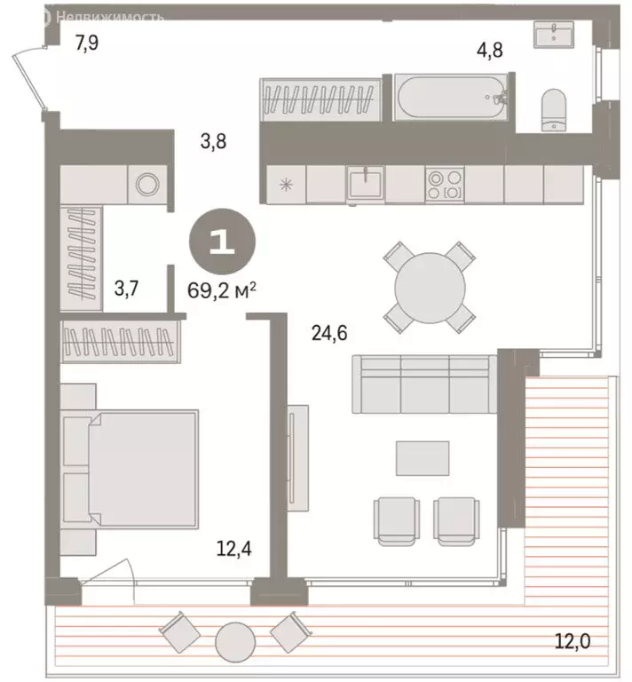 1-комнатная квартира: Новосибирск, улица Аэропорт, 23 (57.1 м) - Фото 1