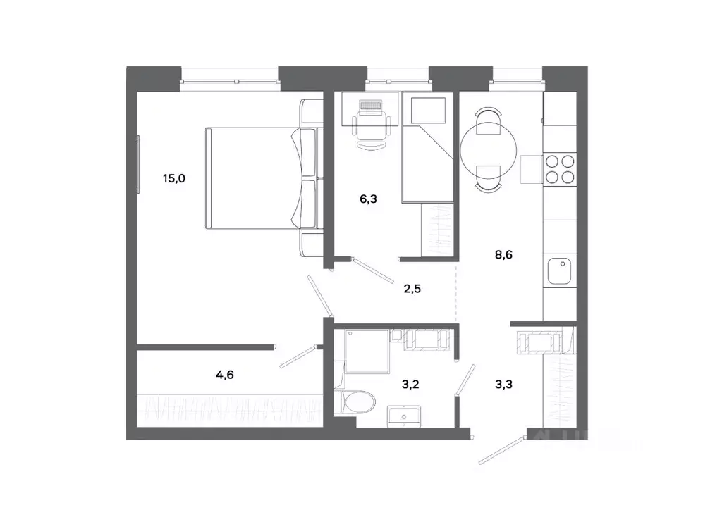 2-к кв. Ханты-Мансийский АО, Сургут 30А мкр,  (43.5 м) - Фото 0