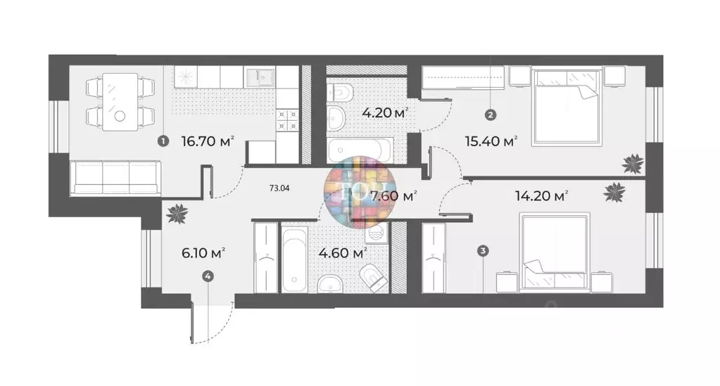 2-к кв. Санкт-Петербург Зеленогорская ул., 3 (73.04 м) - Фото 1