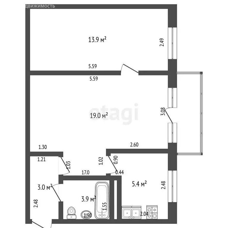 2-комнатная квартира: Калининград, улица 9 Апреля, 76 (44.2 м) - Фото 1