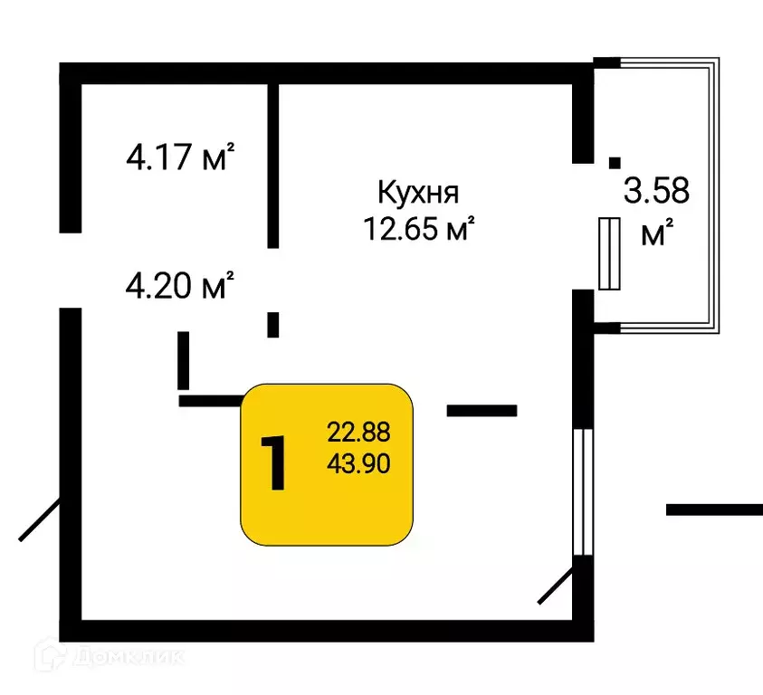 Продаётся 1-к квартира, 45.07 м - Фото 0
