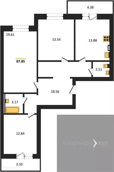 Продаётся 3-к квартира, 87.85 м - Фото 0