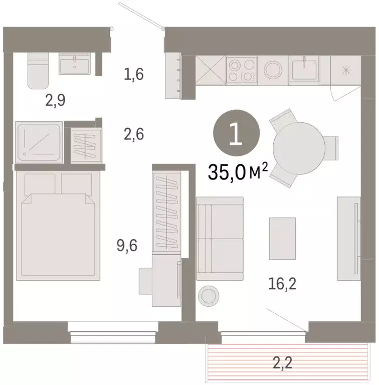 1-комнатная квартира: Новосибирский район, рабочий посёлок Краснообск, ... - Фото 2