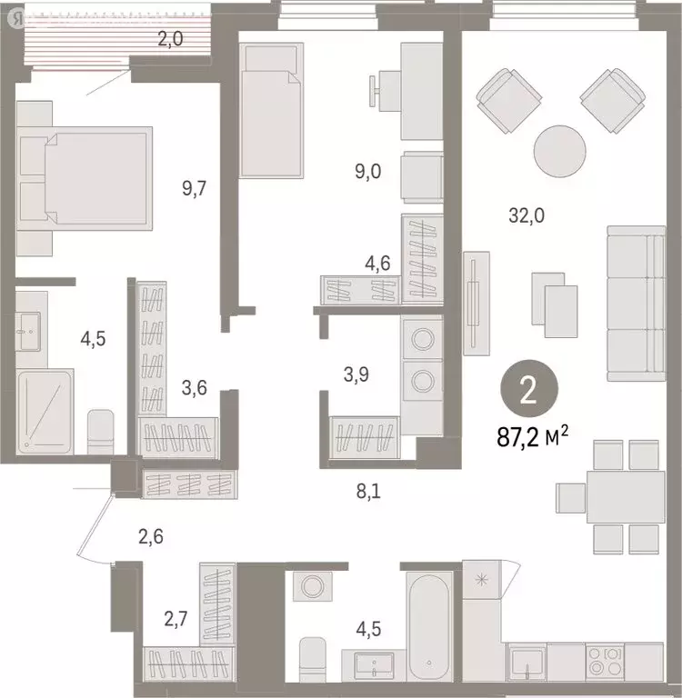 2-комнатная квартира: Новосибирск, улица Аэропорт (87.23 м) - Фото 1