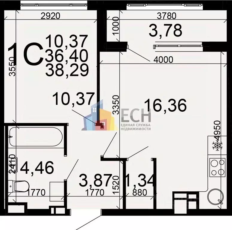 2-к кв. Тульская область, Тула Веневское ш., 51 (38.3 м) - Фото 2