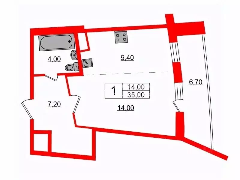 1-к кв. Санкт-Петербург ул. Красуцкого, 3М (35.0 м) - Фото 1