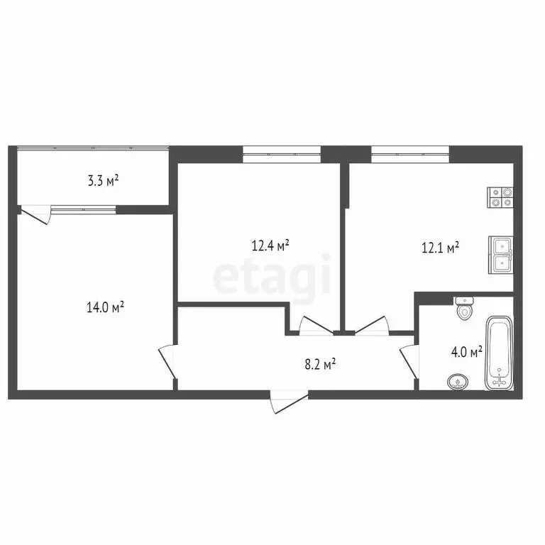 2-комнатная квартира: Тюмень, улица Новосёлов, 107 (46.9 м) - Фото 0