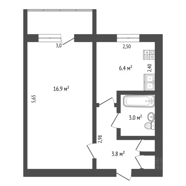 1-к кв. Тюменская область, Тюмень ул. Станционная, 20 (29.6 м) - Фото 2
