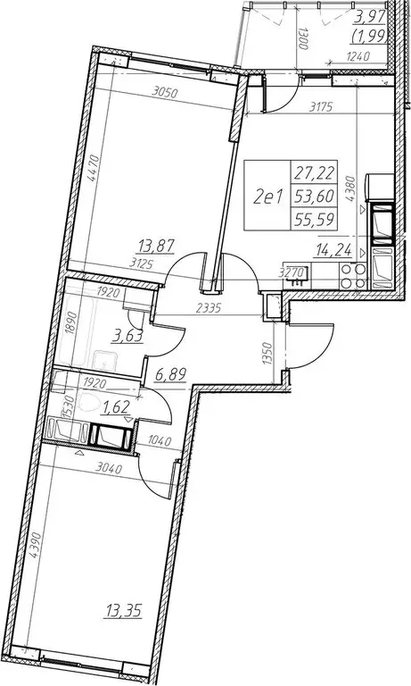 2-комнатная квартира: Мурино, Оборонная улица, 33к2 (55.59 м) - Фото 0