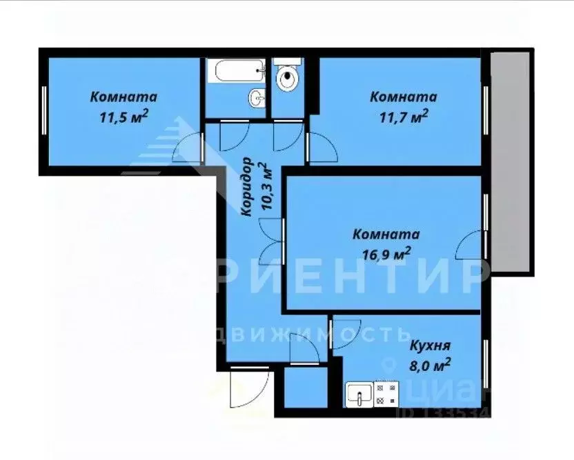 3-к кв. Свердловская область, Екатеринбург ул. Начдива Онуфриева, 24к4 ... - Фото 2