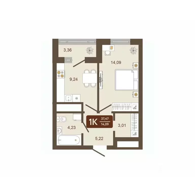 1-к кв. Кемеровская область, Новокузнецк Макеевская ул. (37.47 м) - Фото 2