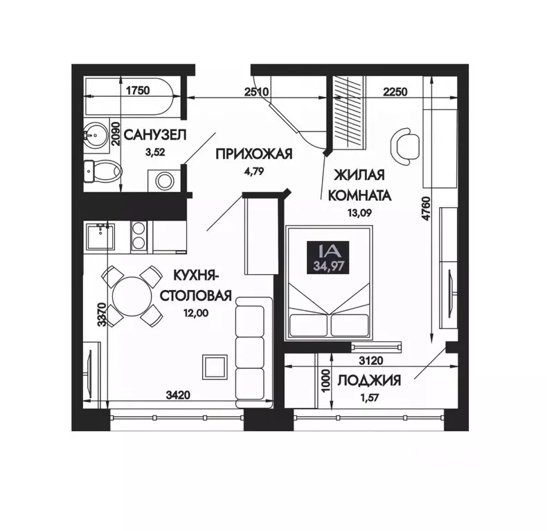 1-к кв. Адыгея, Тахтамукайский район, Яблоновский пгт  (34.97 м) - Фото 1
