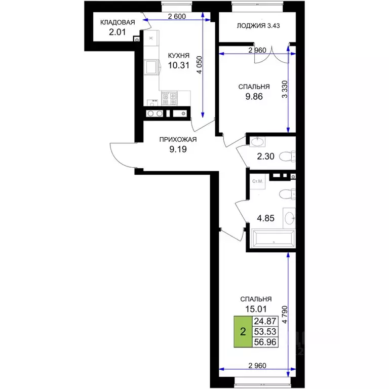 2-к кв. Калининградская область, Гурьевск Включи жилой комплекс (56.96 ... - Фото 1