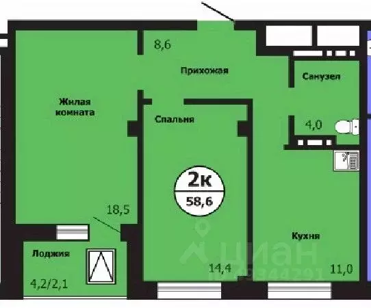 2-к кв. Красноярский край, Красноярск ул. Лесников, 51Б (58.5 м) - Фото 0