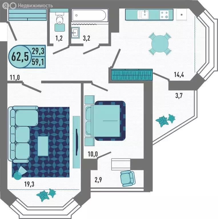 2-комнатная квартира: Липецк, Минская улица, 4Ак1 (62.5 м) - Фото 1