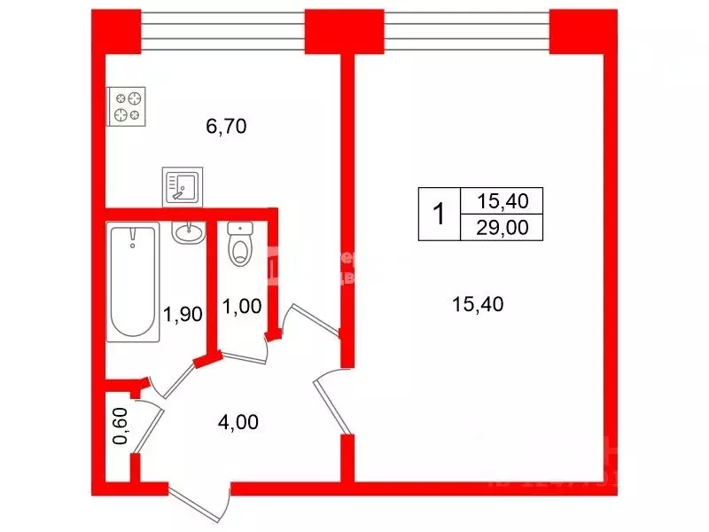 1-к кв. Санкт-Петербург просп. Солидарности, 19 (29.0 м) - Фото 2