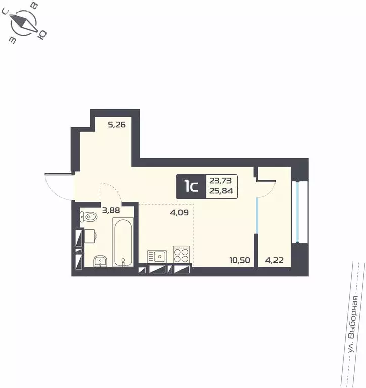 Квартира-студия: Новосибирск, жилой комплекс Астон.Геометрия (25.84 м) - Фото 1