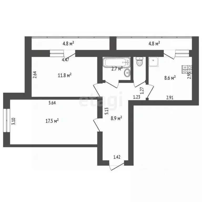 2-к кв. Самарская область, Самара Алма-Атинская ул., 36 (50.0 м) - Фото 1