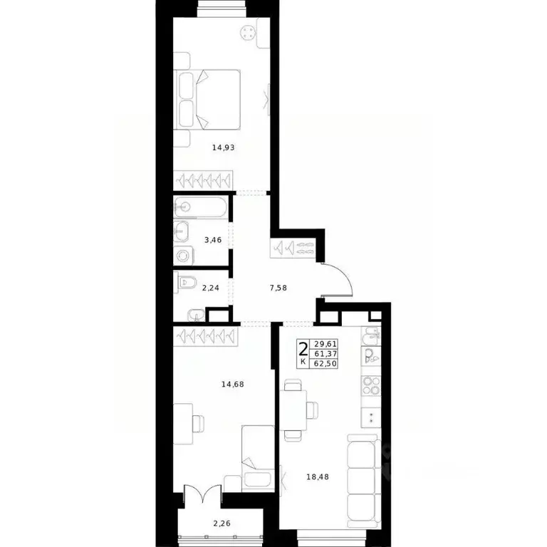 2-к кв. Нижегородская область, Нижний Новгород Ленгородок мкр, Мед ... - Фото 1