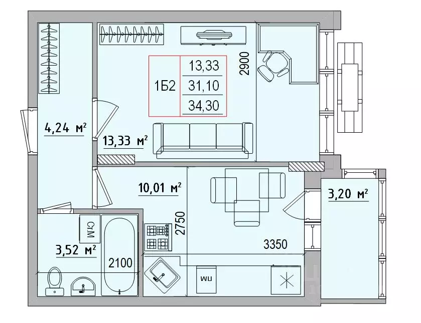 1-к кв. Белгородская область, Белгород Славянская ул. (34.3 м) - Фото 1