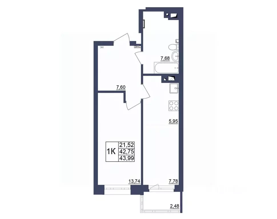 1-к кв. Башкортостан, Уфа Космос жилой комплекс, лит1 (43.99 м) - Фото 1