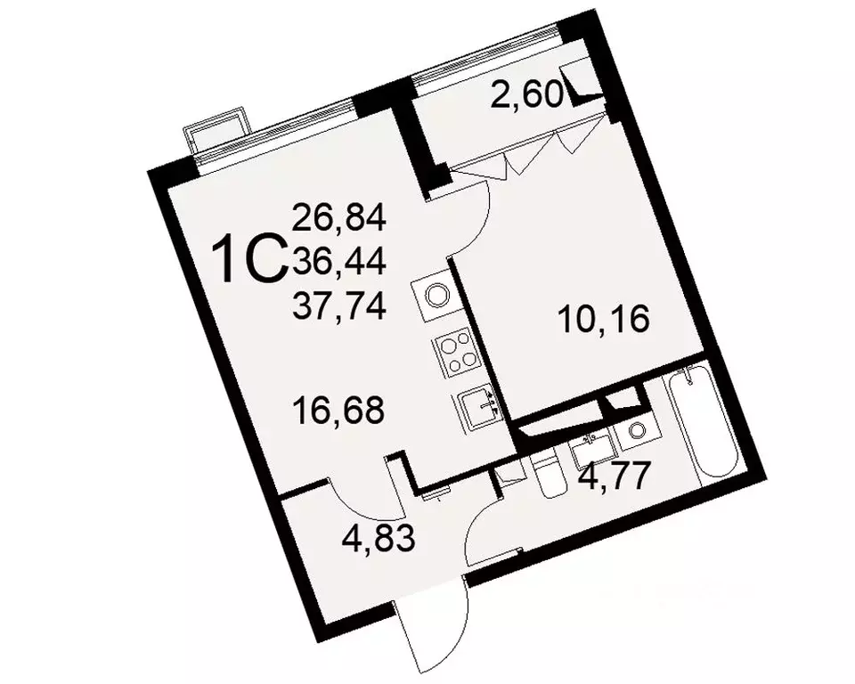 1-к кв. Тульская область, Тула ул. Федора Смирнова, 2 (37.74 м) - Фото 0