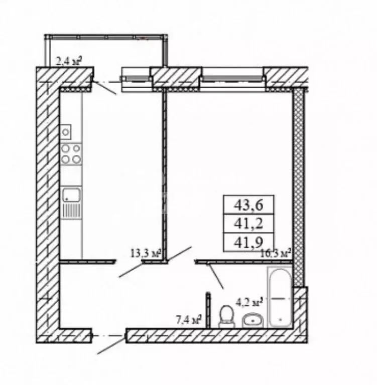 1-комнатная квартира: посёлок Строитель, Придорожная улица, 3Г (43.6 ... - Фото 2
