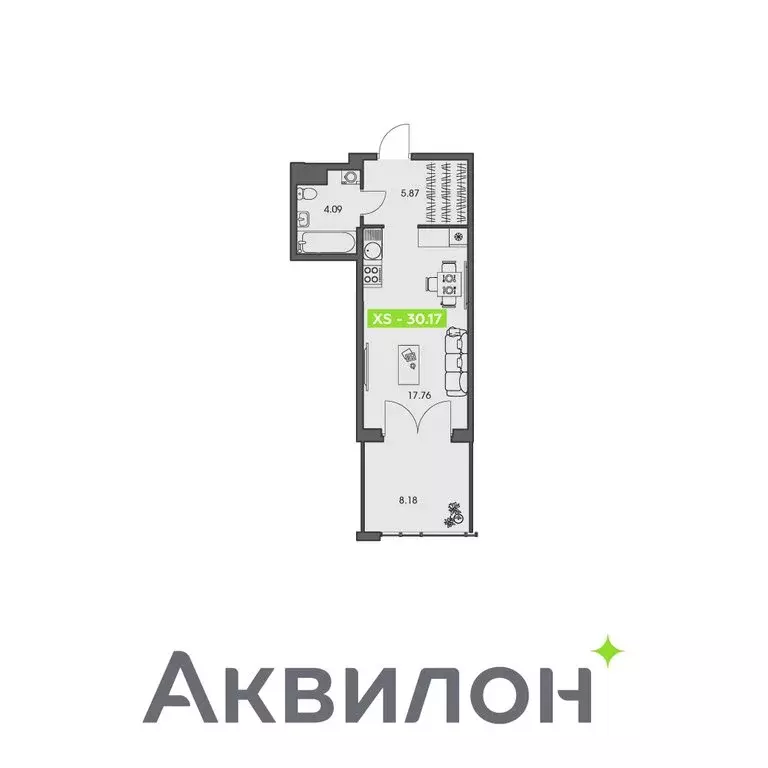 Квартира-студия: Архангельск, Ломоносовский округ (30.17 м) - Фото 1