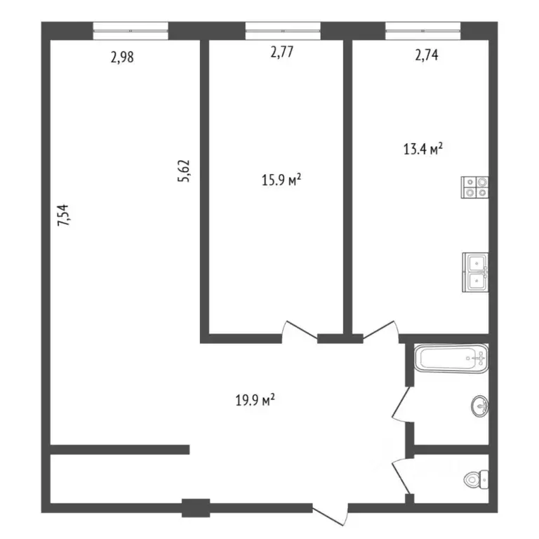 2-к кв. Тюменская область, Тюмень ул. Жуковского, 84к1 (53.8 м) - Фото 2