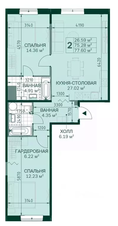 2-к кв. Санкт-Петербург Магнитогорская ул., 3к2 (75.28 м) - Фото 2
