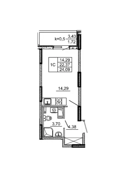 Продаётся квартира-студия, 24.09 м - Фото 1