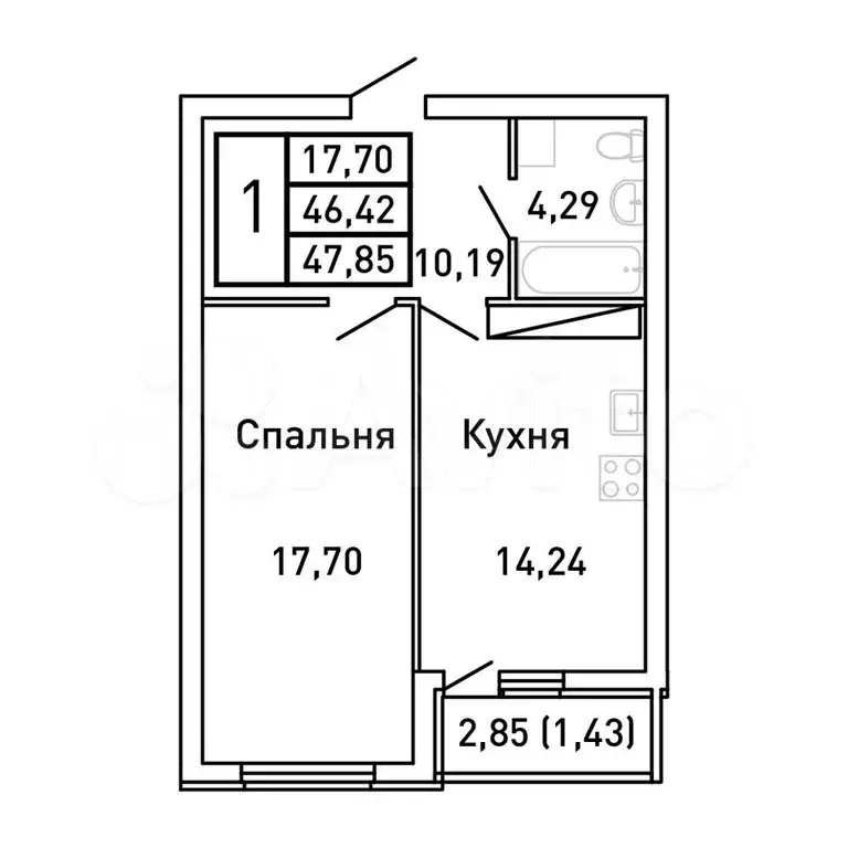 1-к. квартира, 47,9 м, 22/25 эт. - Фото 0