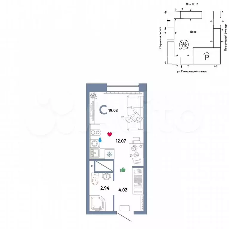 Квартира-студия, 19 м, 8/16 эт. - Фото 0