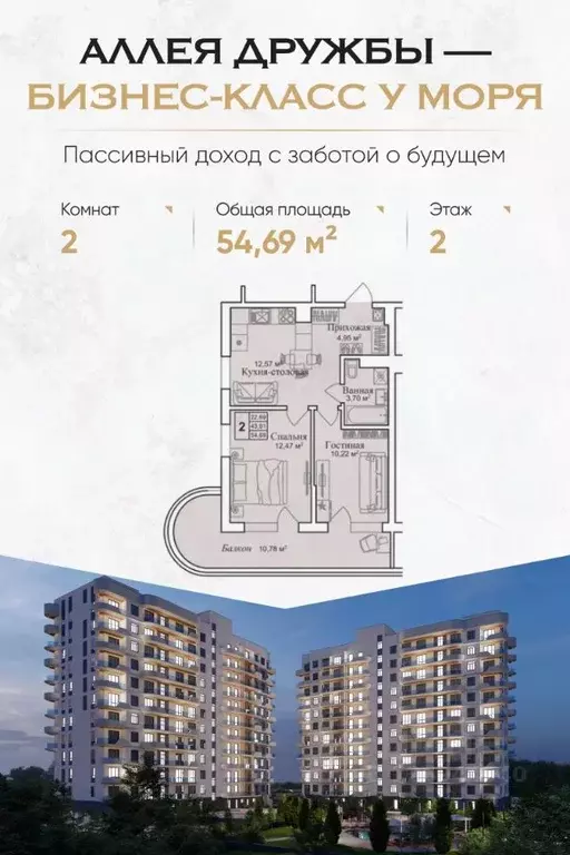 2-к кв. Крым, Евпатория городской округ, Заозерное пгт  (54.69 м) - Фото 0