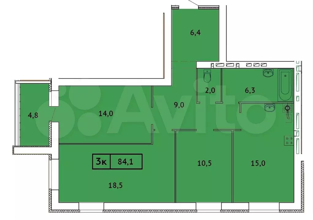 3-к. квартира, 84,1 м, 7/9 эт. - Фото 0