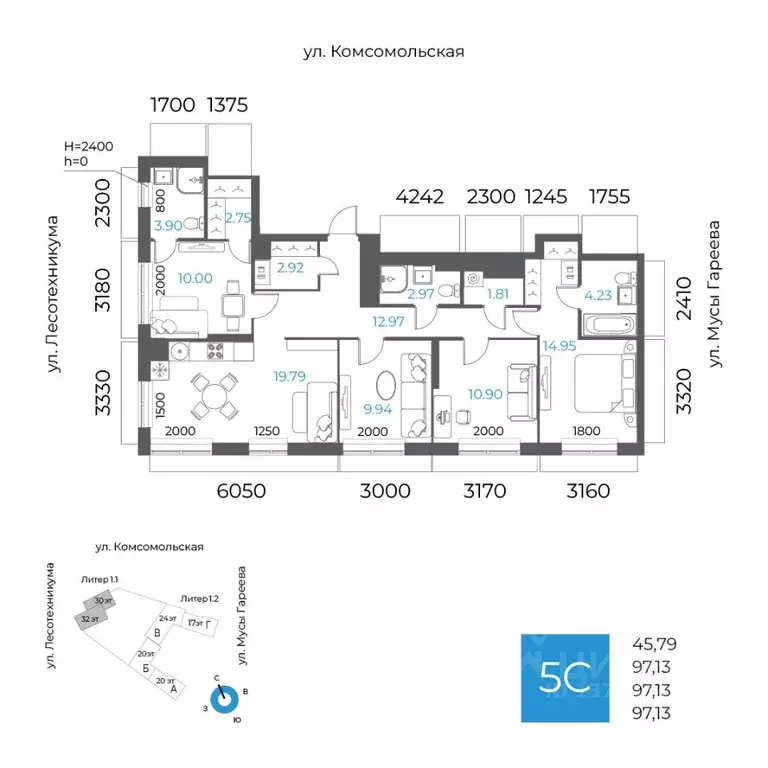 5-к кв. Башкортостан, Уфа Глумилино-1 мкр, 8-е Небо жилой комплекс ... - Фото 1