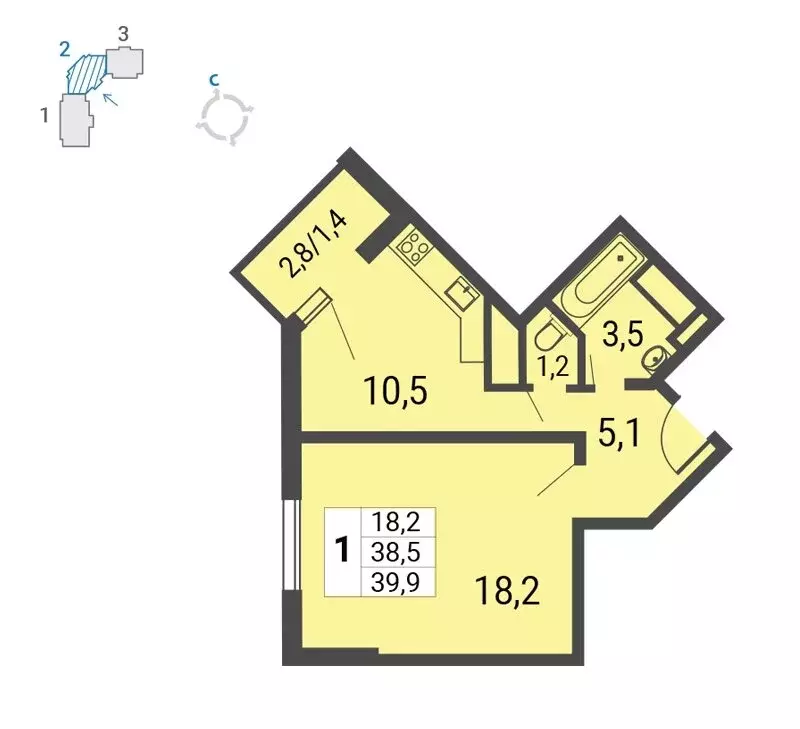 1-комнатная квартира: Москва, улица Липчанского, 10 (39.9 м) - Фото 2