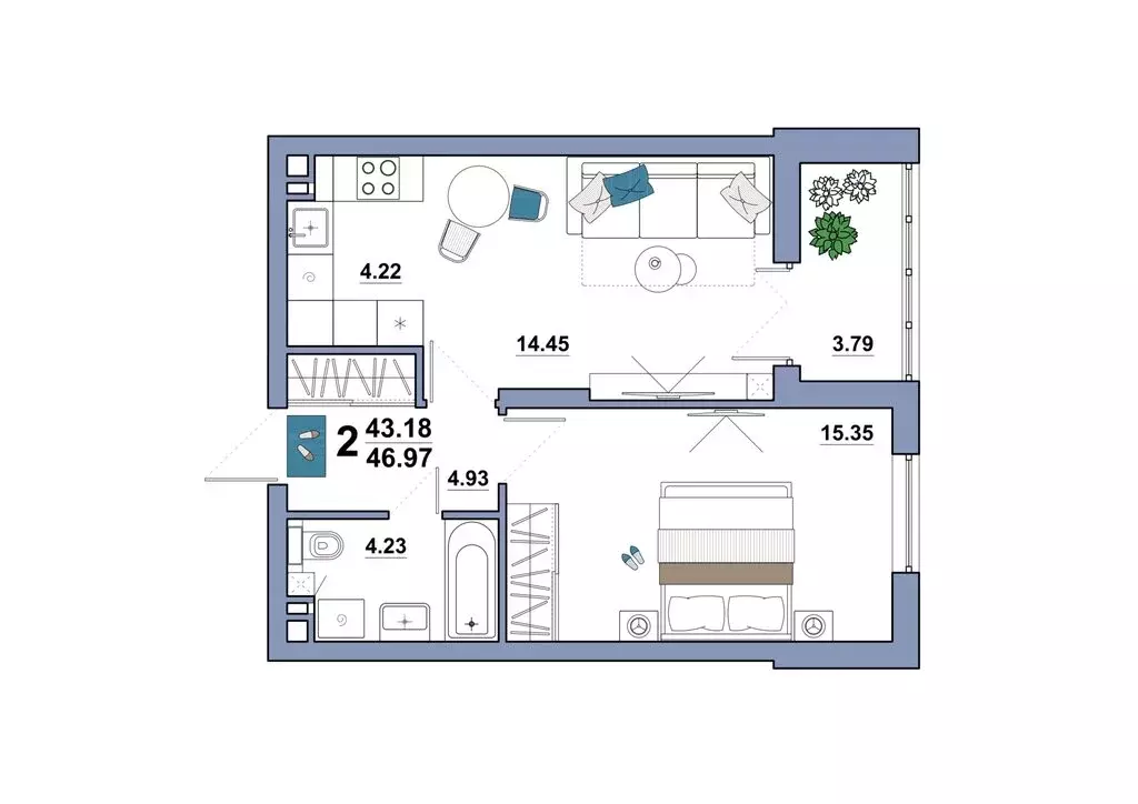 2-комнатная квартира: Энгельс, Полиграфическая улица, 77А (46.97 м) - Фото 1