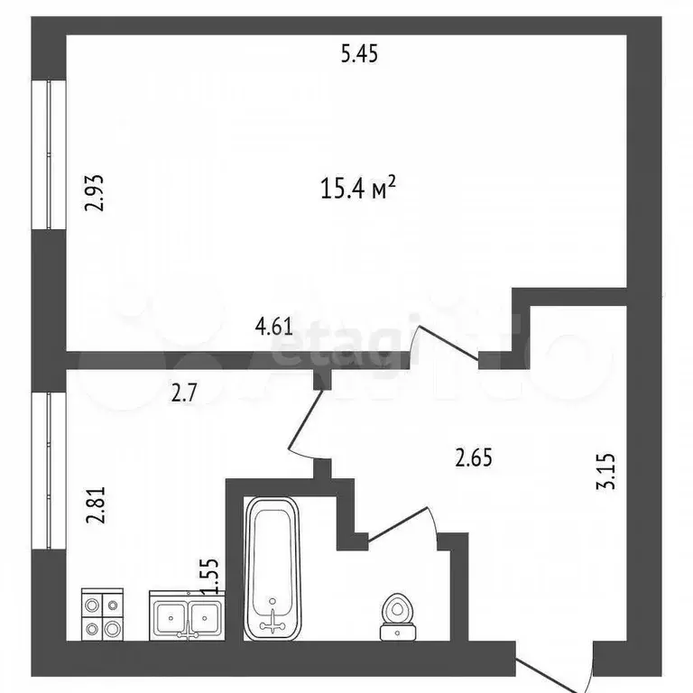 1-к. квартира, 32,1 м, 1/2 эт. - Фото 0