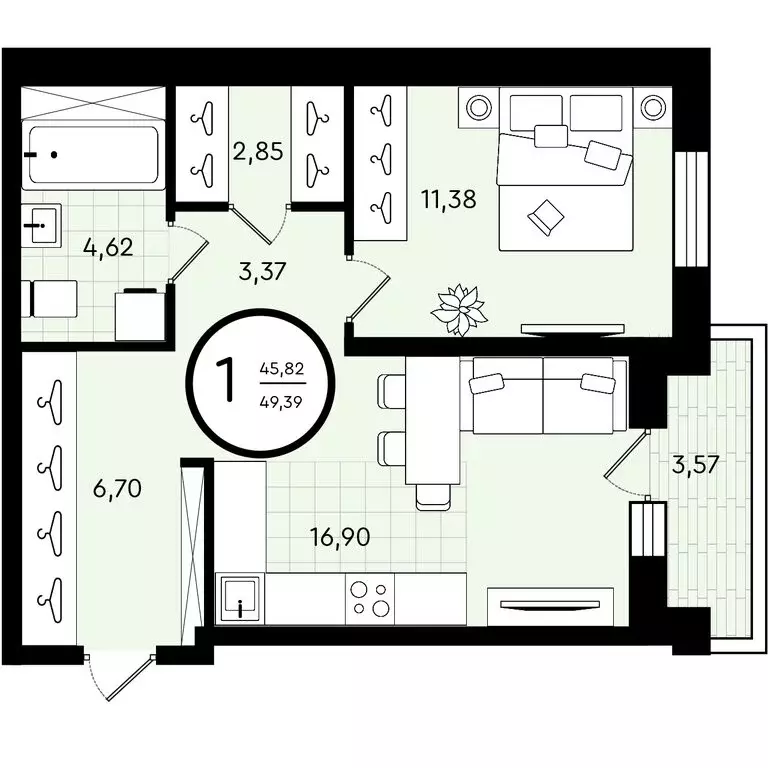 1-комнатная квартира: Тюмень, улица Александра Звягина, 7 (49.39 м) - Фото 0